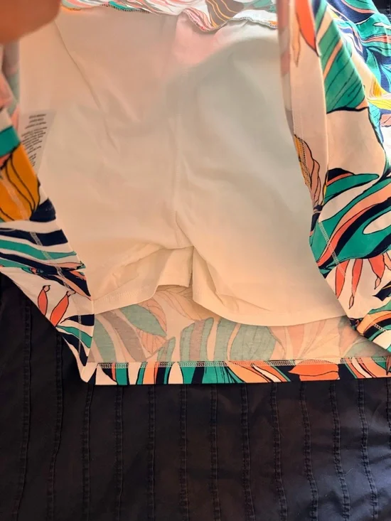 Talbots Tropical Leaf Mini Skirt - White with Teal, Coral, Navy & Yellow - Picture 5 of 6